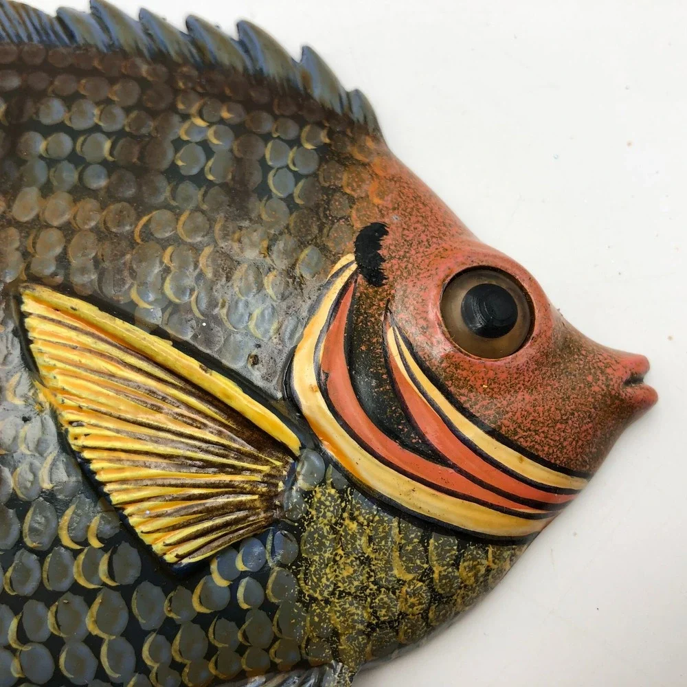 Vintage Don Edmond Studio Artist Cherub Tropical Fish Wall Hanging Sculpture